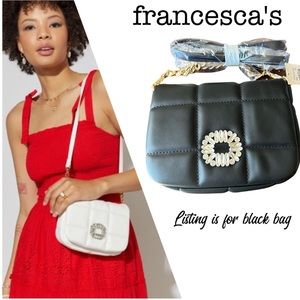 (36)New Francesca’s Holly BLACK Quilted Crossbody Bag
